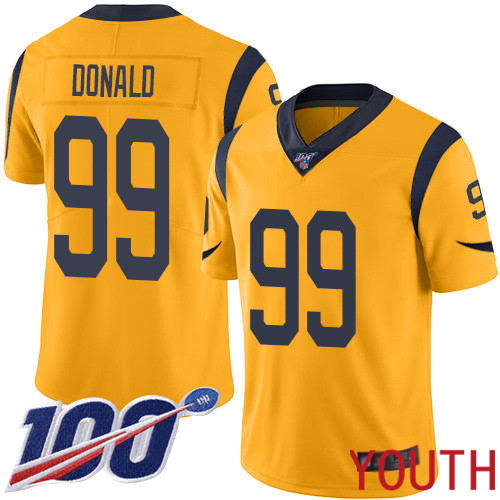 Los Angeles Rams Limited Gold Youth Aaron Donald Jersey NFL Football #99 100th Season Rush Vapor Untouchable->youth nfl jersey->Youth Jersey